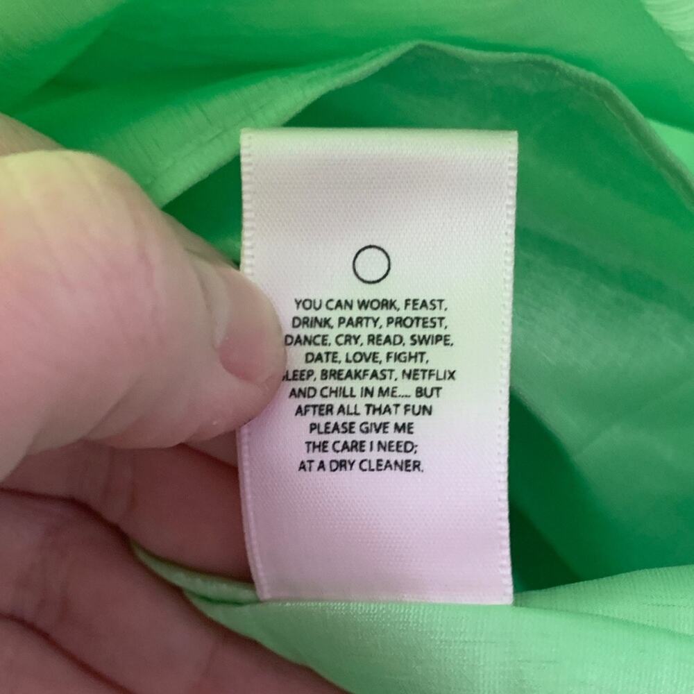 Selkie size medium Chic avocado Lime green Puff Sleeve Mini Dress cocktail party - Picture 10 of 11